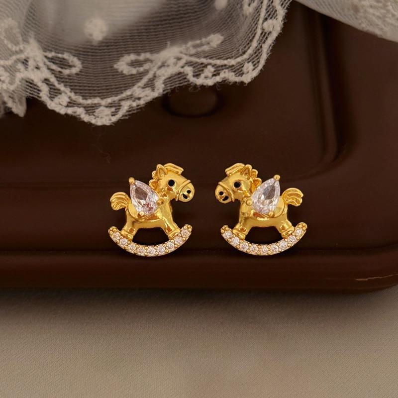 Real gold electroplated silver needle zircon pony stud earrings new Chinese niche natal year earrings light luxury high-end earrings women