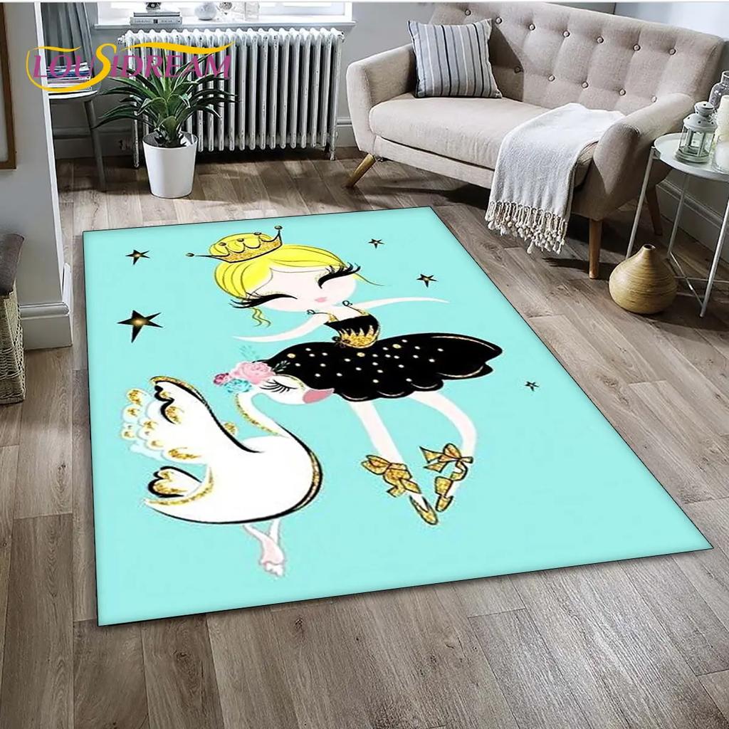 3D Cute Ballet Girl Ballerina Unicorn Cartoon Area Rug,Carpet for Home Living Room Bedroom Sofa Doormat Decor,Non-slip Floor Mat
