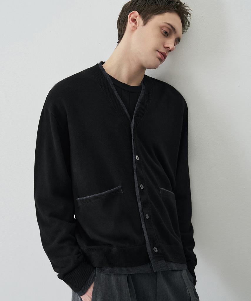 Draw Fit Wool Blend Layered Crop Cardigan [Black]