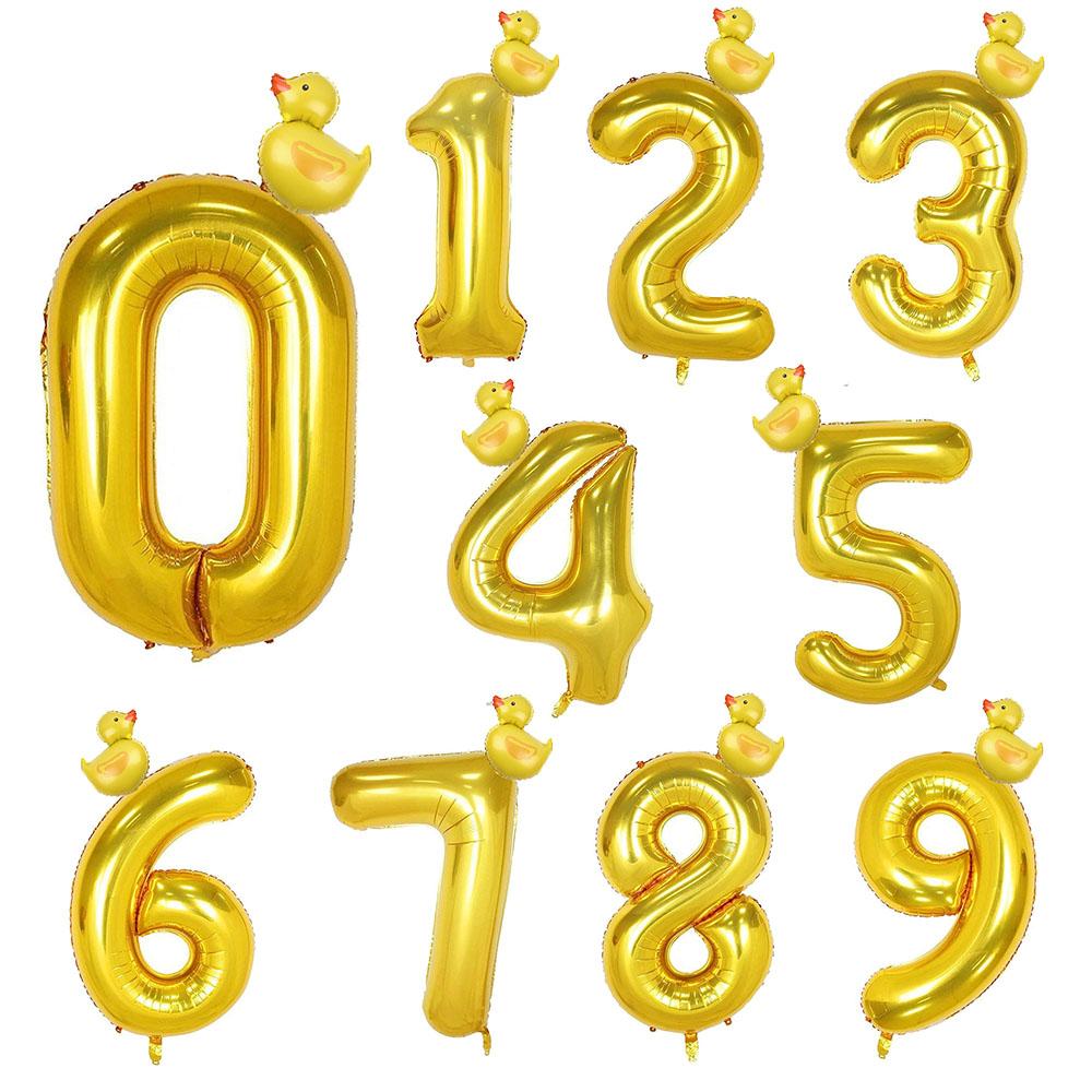 2Pcs Mini Duck Shape Foil Balloons Set Golden 40inch Number Balloon 0-9 Kids Birthday Party Deco Baby Shower Air Globos Gifts
