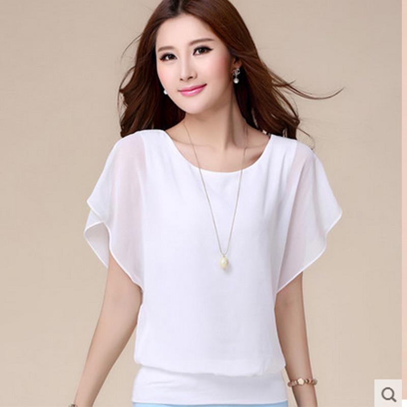 

Summer New Chiffon Shirt Plus Size Women s Short Sleeves S білий