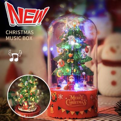 Christmas Building Blocks Rotating Music Box Christmas Gift Box Small Particle Assembled Building Blocks Christmas Gift