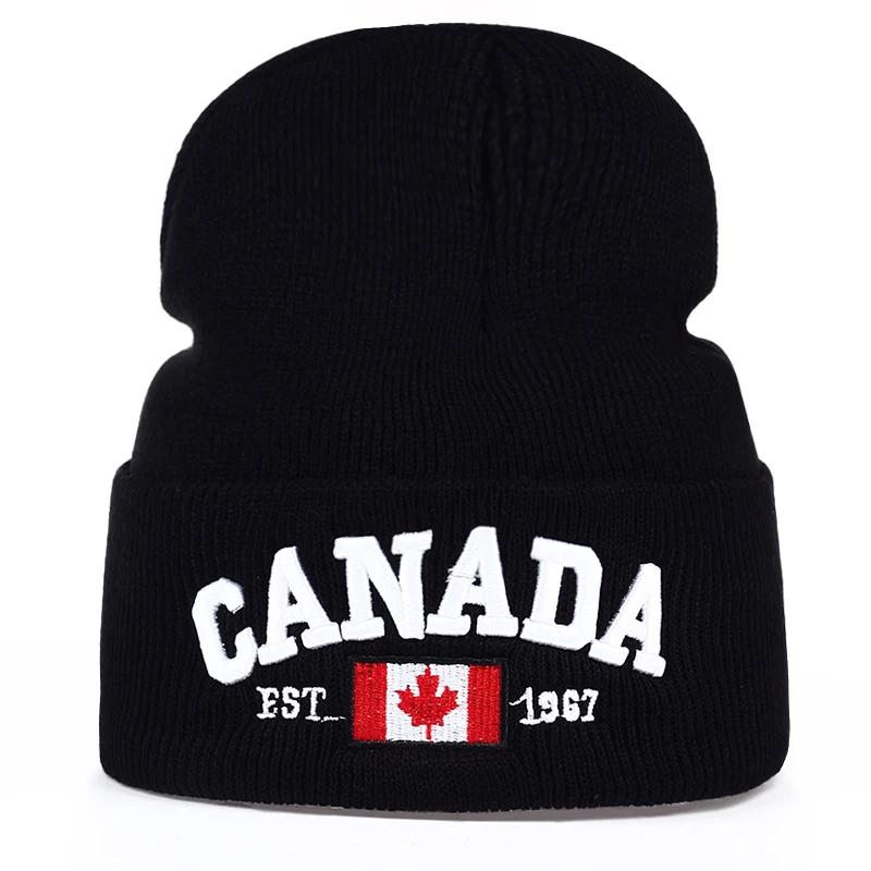 Autumn Winter Knitted Hats for Men Women Canada Letter Embroidery Cotton Caps Autumn Hat Casual Boy Cap Men Hats