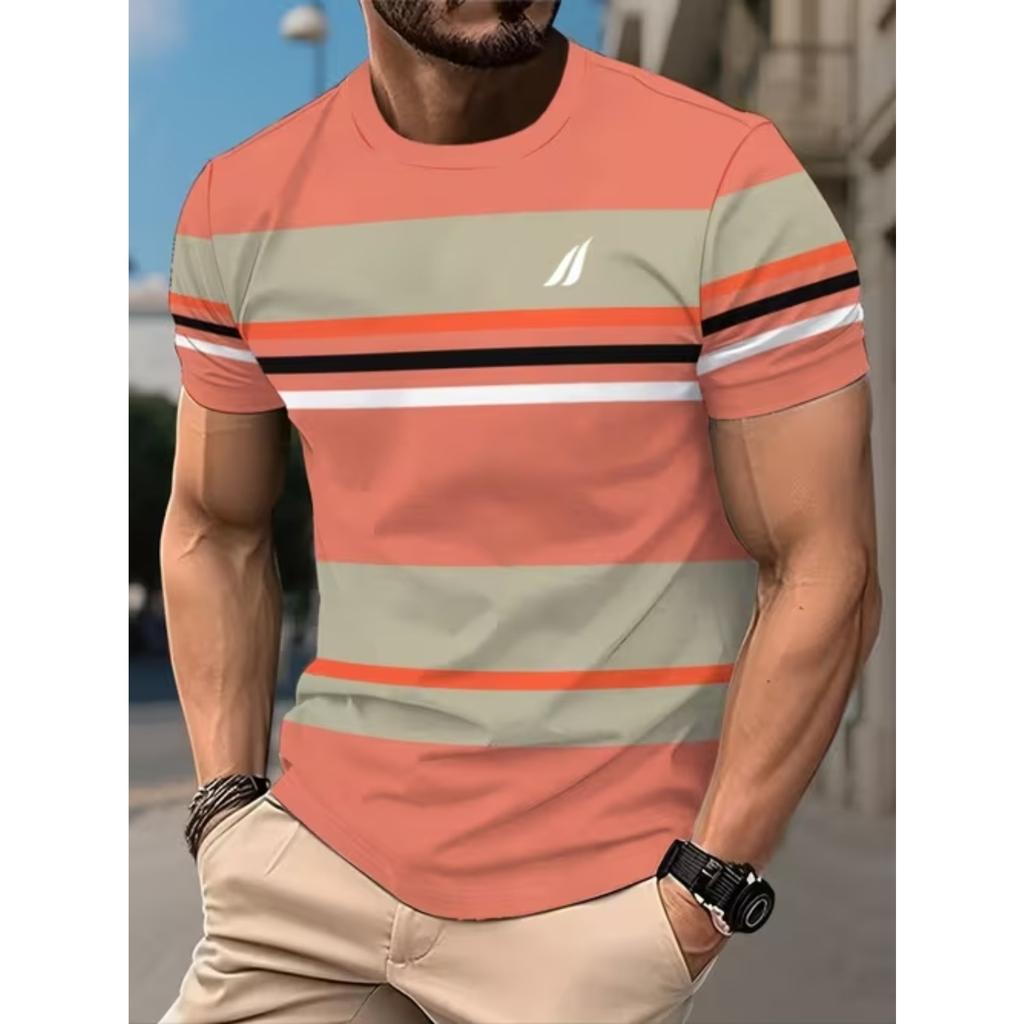 New Summer Men's Fashion T-shirt Personality Geometric Pattern Printed Men's T-shirt Top