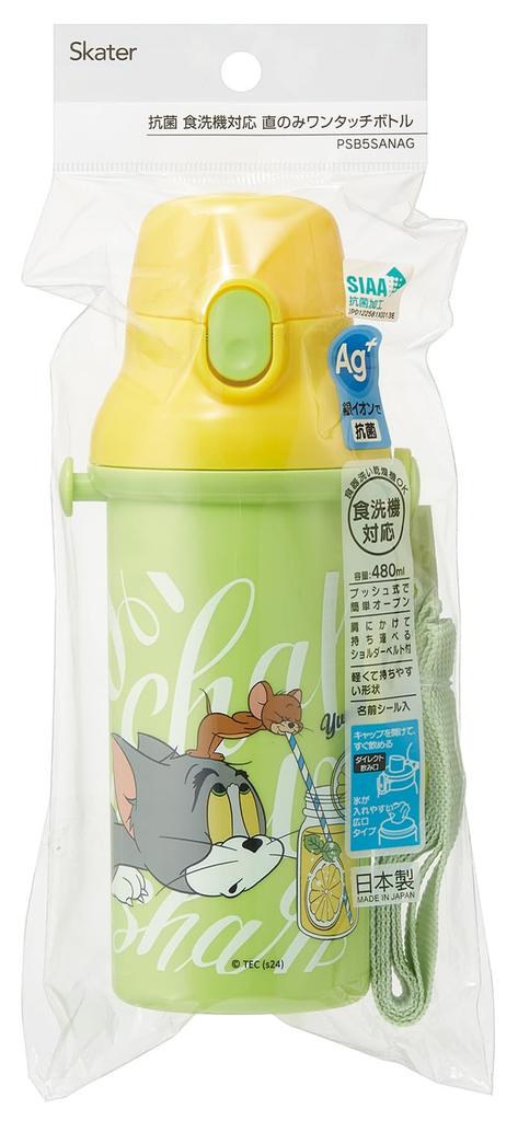 Skater Wasserflasche aus Kunststoff, 480 ml, mit einem Druck, antibakteriell, kinderfreundlich, leicht, antibakterielle Behandlung, hergestellt in Japan, Tom und Jerry EAT