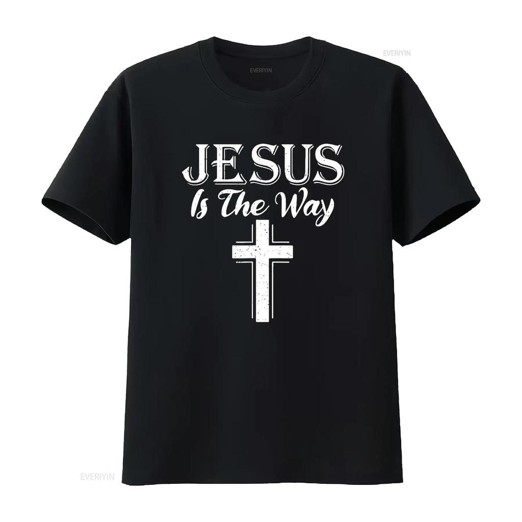 Jesus is the way God Religious T Shirt Black Large vintage Washed homme Soft Slightly Casual fashion graphic Unisex Comfortable