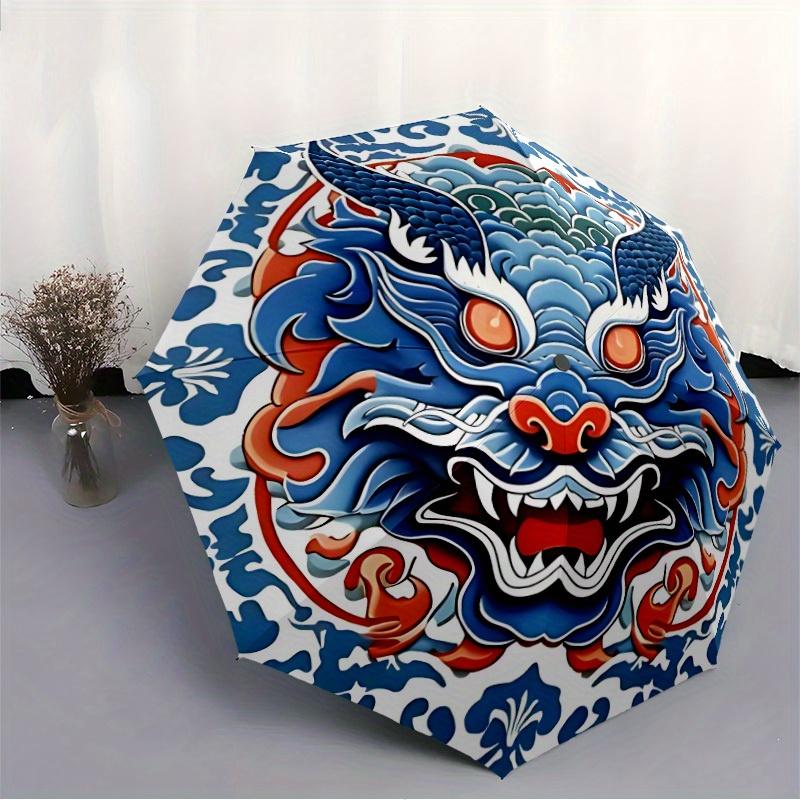 1pc Dragon Waves Automatic Open/close Folding Compact Umbrella, 8-Rib Sturdy Canopy, Lightweight Portable, Everyday Use, Gift, Outdoor Umbrella, Trave
