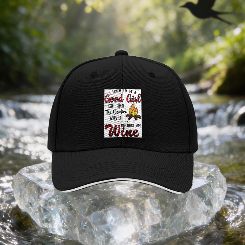 Bonfire Red Plaid Letter Print Baseball Cap Adjustable Unisex Outdoor Sun Hat with Red Lettering Plaid Lightweight Suitable