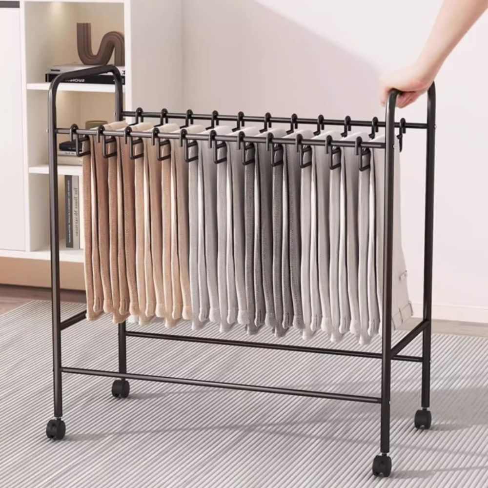 Floor-standing Pants Storage Rack Pulley Wheel Multifunctional Clothes Storage Rack Space Saving Mobile Closet Rack