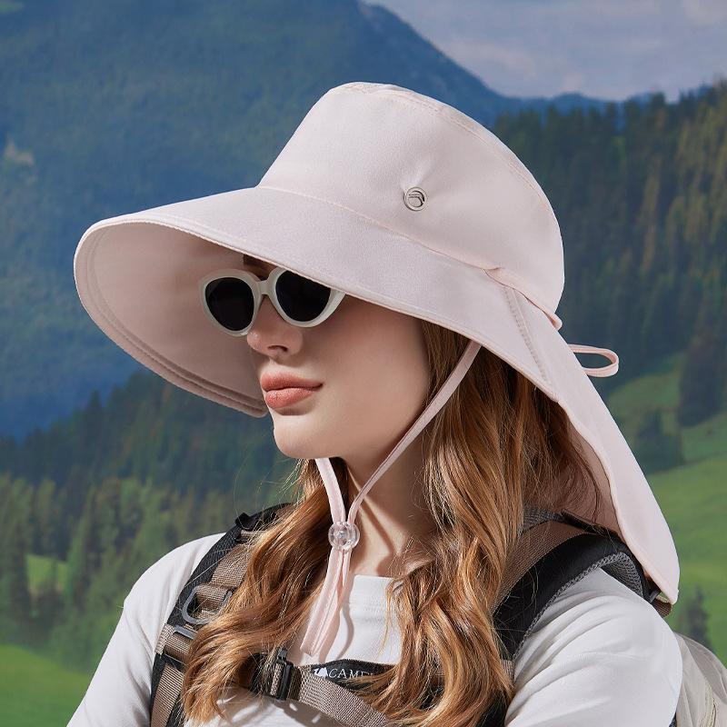 Spring and summer big eaves shawl neck protector bucket hat outdoor sun protection sun hat fashion with ponytail hole hat women