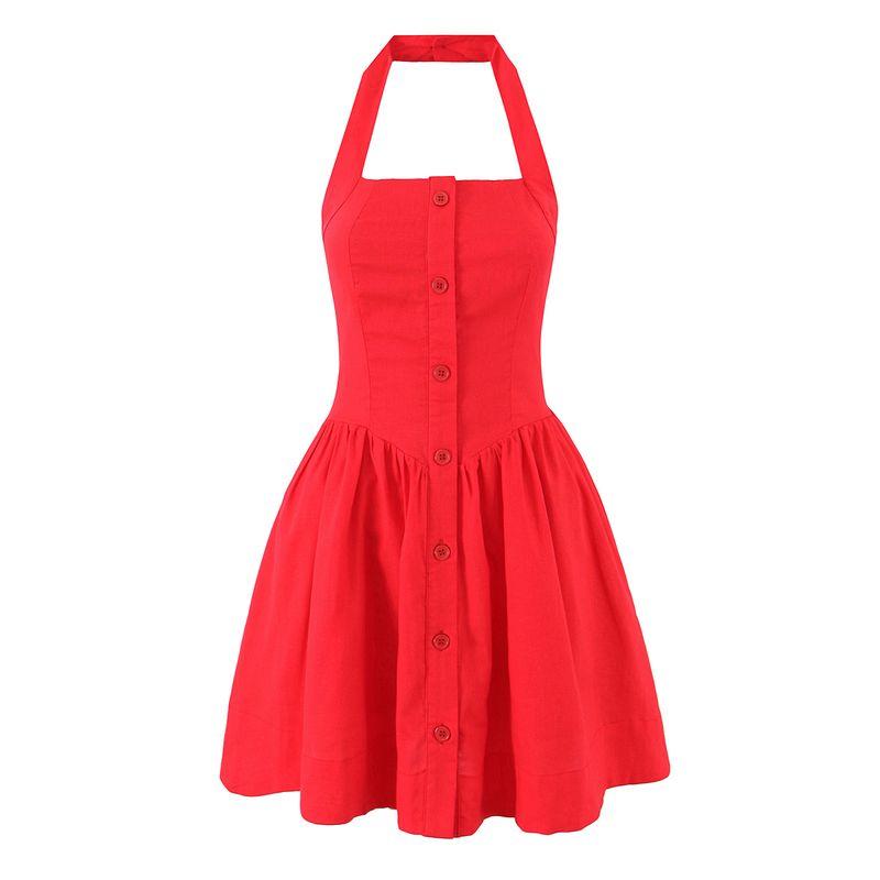

Love Melody French style Romantic Retro Gyaru Temperament Red Sexy Slim fit Backless Waist Hugging Hanging Neck Dress Love melody L