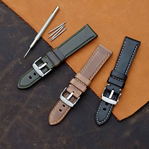 BISONSTRAP Genuine Leather Watch Strap, 23mm, Horween Leather Watch Band, Black, with Installation Tools