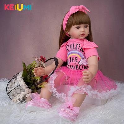24 Zoll wiedergeborene Babypuppen 60 cm Stoffkörper lebensechte Prinzessin Mädchen Babypuppe tragen schönes Regenbogenkleid für Kindergeburtstag Weihnachtsgeschenk