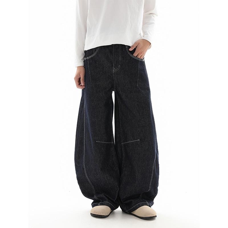 

Американские джинсы-шаровары винтажного силуэта - Унисекс, свободный крой, повседневные брюки XL темно-синий
