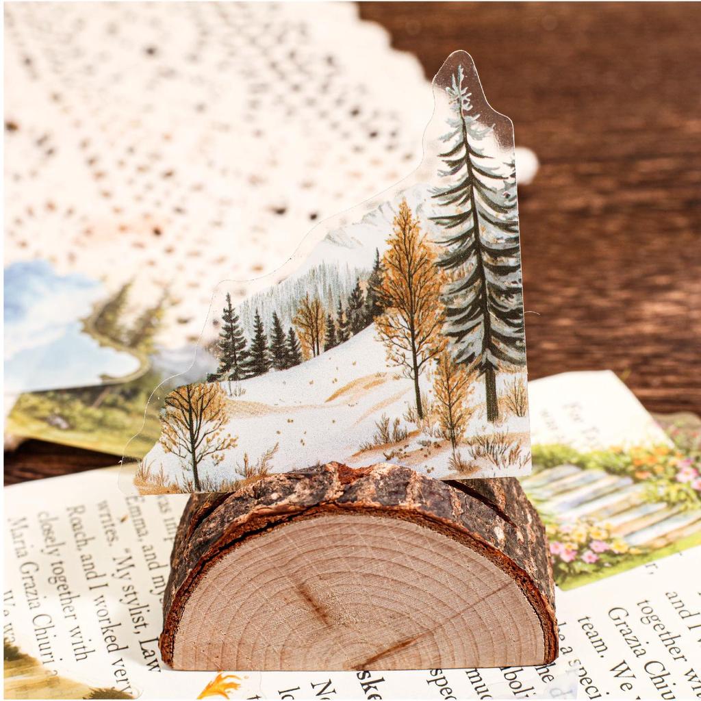 RetroStory Nature Series Eckaufkleber - PET-Landschaft für Journaling & DIY