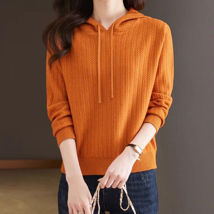 Hooded Sweatshirt for Women In Autumn, Small Hooded Wool Knitted Base Shirt Fashionable Loose Sweater