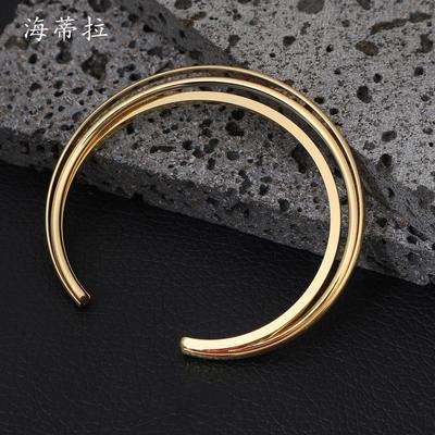 Double-layer Cross-opening Bracelet, Gold-plated Fashionable and Simple Women's High-end Versatile Bracelet