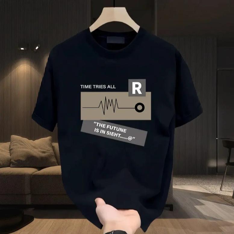 Summer Round Neck Inspirational Text Printed Top Fashionable Casual Pure Cotton Short Sleeved Men's T-shirts