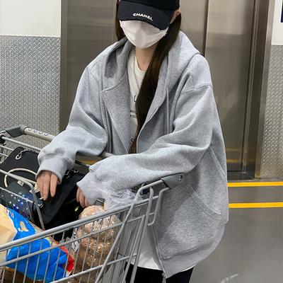 Jeseň Zima Jednofarebný Voľný Ležérny Kardigán Mikiny Ženy Jednoduchá Móda Ku všetkému Zips Kapucňový Top