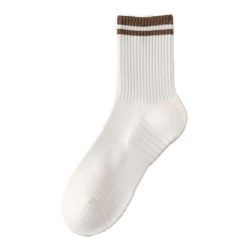 Men's Autumn and Winter Thickened Pure Cotton Wool Loop Bottom Color-blocked Mid-calf Socks, Warm Towel Bottom Anti-odor Sports Long Calf Socks