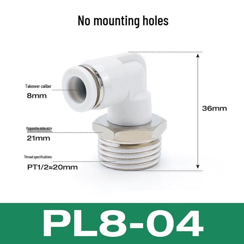 Premium White Male Thread Elbow PL8-02 Pneumatic Connector, 4-M5/6-01/10-03/12-04 Air Tube