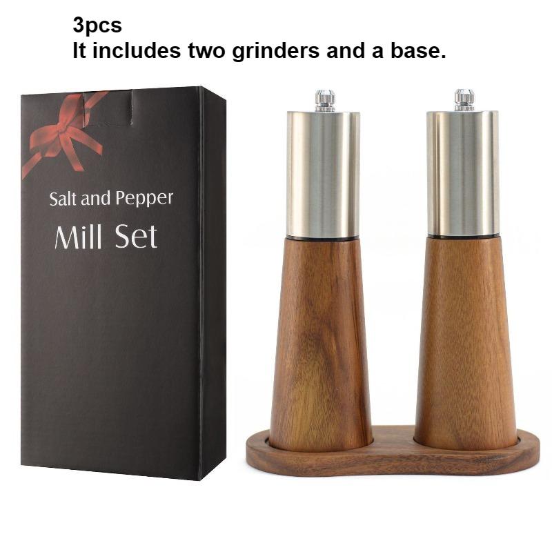 3pcs Manual Pepper Grinder Coarse Salt Mill Acacia Wood Seasoning Jar Salt Shaker Kitchen Tool