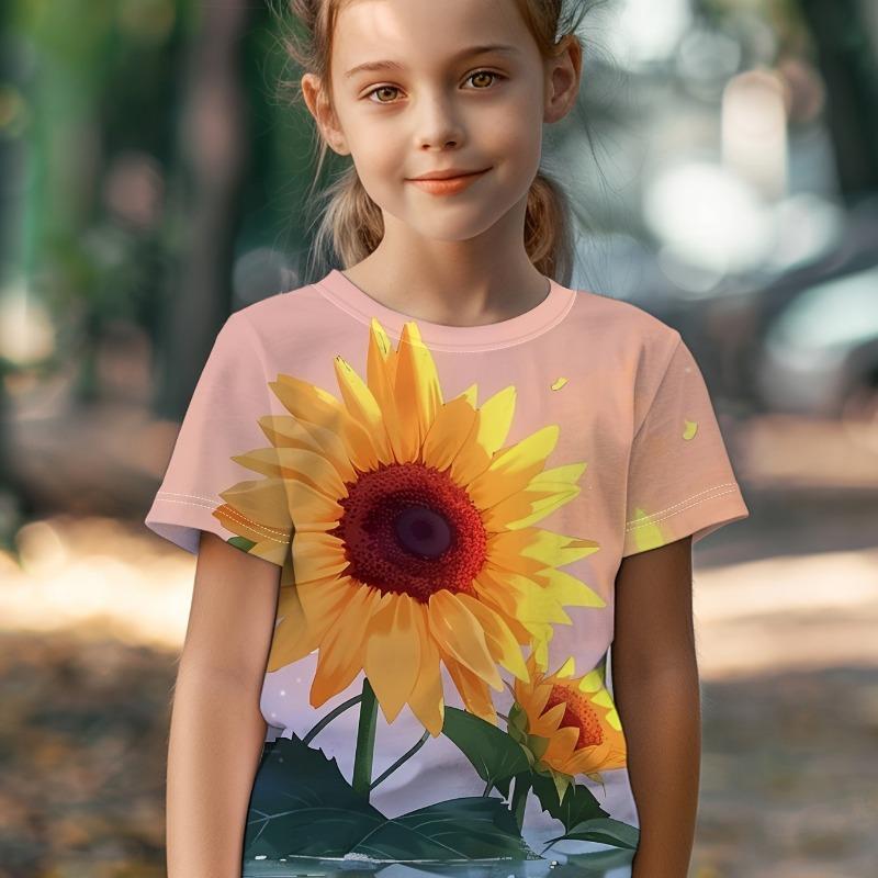 Children's Clothing Girl T-Shirt Short Sleeve 3D Cartoon Print Kids Summer Clothes Casual Kawaii Round Neck Girl Clothes Tops