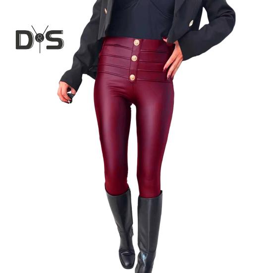 

Женские повседневные брюки с высокой талией, плиссированные, с пуговицами, декорированные, узкие брюки однотонного цвета в уличном стиле S вино красного