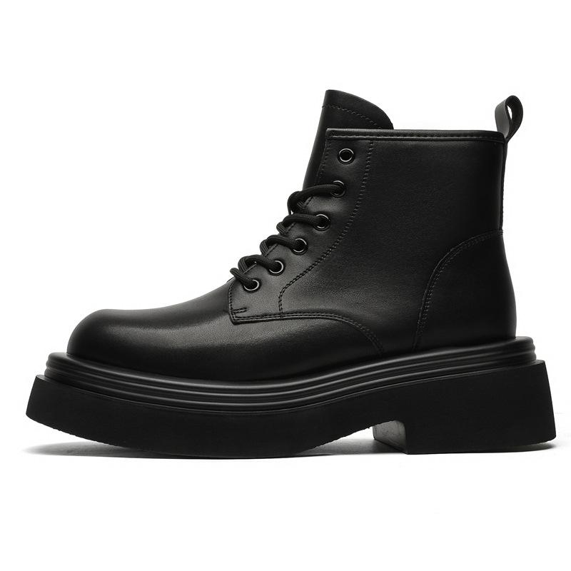 

Мужские черные кожаные ботильоны на шнуровке, круглый носок, толстая подошва, увеличивающие рост, в повседневном стиле Мартин (5011-W) Size 39