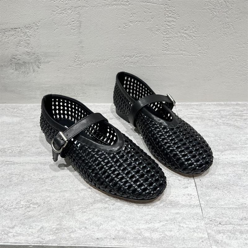 

Модные балетки в стиле Ins, летние плетеные женские балетки, дышащие, с перфорацией, Мэри Джейн, кожаные лоферы для ленивой ходьбы, обувь для девочек 40 чёрный