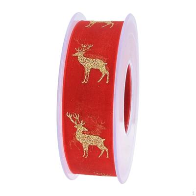 Christmas Ribbon 1 Inch Wide 22 Yards Elk Printed Decorative Sheer Chiffon for Winter