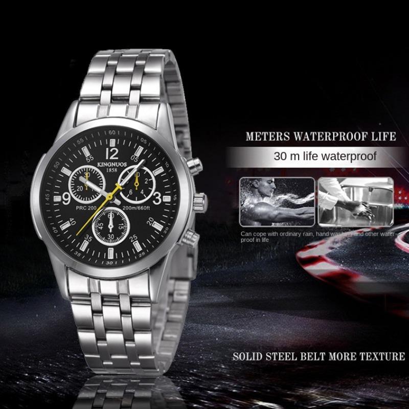 KINGNUOS Ultra Slim 3-Augen-6-Zeiger-Stahlarmband, wasserdichte Stahlarmbanduhr, blaue Glasuhr