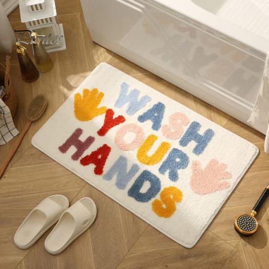 Fluffy Bathroom Floor Rug Modern Bath Mat, Absorbent Non-Slip Rug, Fun English Letters, Machine Washable Mat Cozy for Tub Sink Water Foot Pad