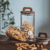 Barattolo da cucina giapponese: Cereali Integrali, Buccia di Mandarino Essiccata, Chicchi di Caffè - Contenitore in Vetro con Coperchio in Legno Massello, Grande Capacità, Varie Misure