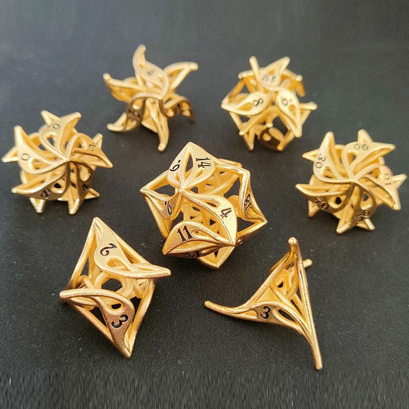 New Metal Hollowed-out Dice D20 D12 D10 D100 D8 D6 D4 DND PRG Flower Metal Hollowed-out Dice