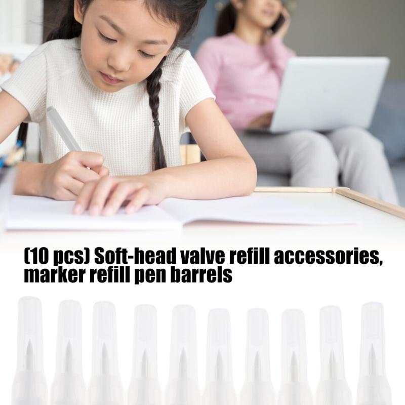 10Pcs Reusable Empty Marker Soft Brush Tip Refillable Empty Acrylic Paint Pen Clear Pen Rod Multipurpose Drawing Tool