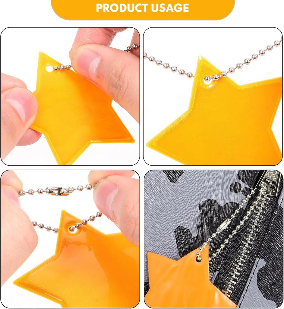 10Pcs Reflective Keychain Pendant with Stars And Gears Child Safety Night Reflectors for Bag Strips And Keyrings