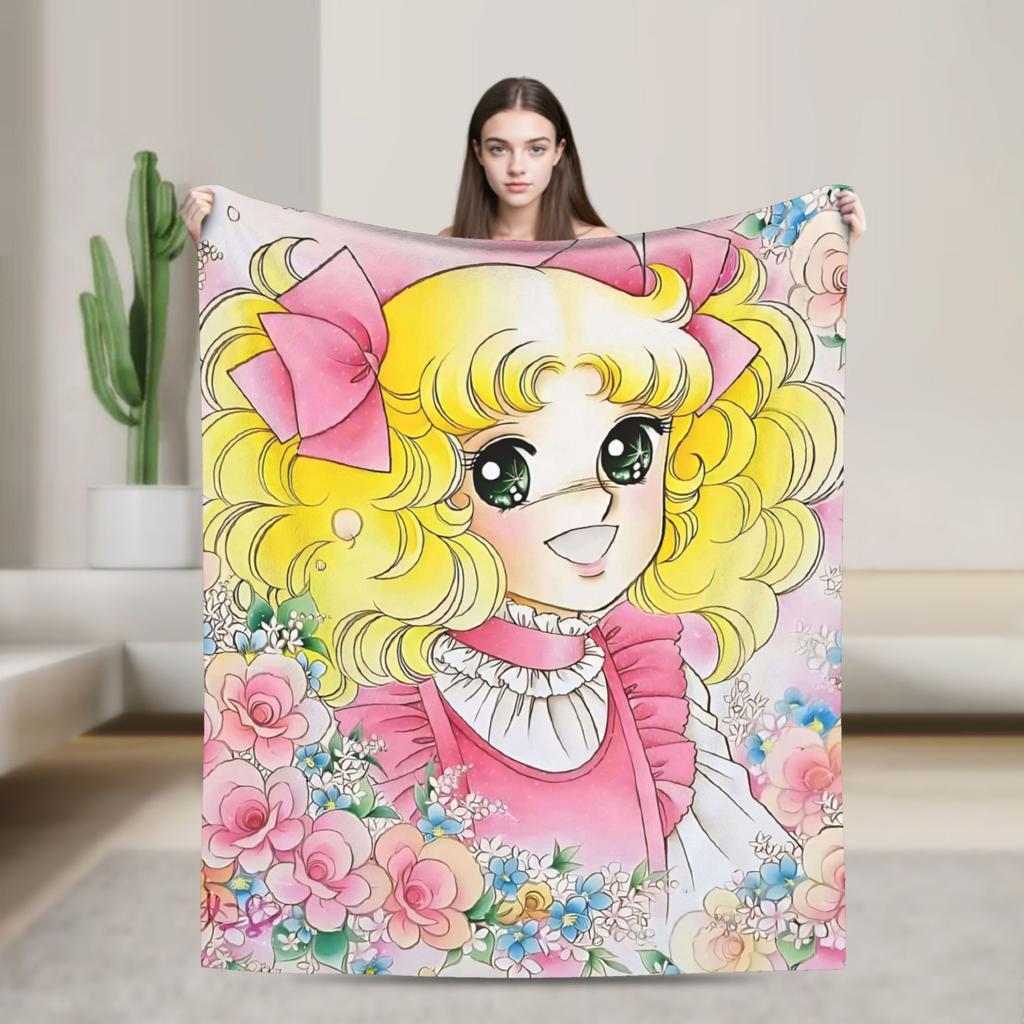 Super Warm BlanketChildren Travel Candy Candy Manga Throw Blanket Flannel Bedspread For Outdoor Novelty Sofa Bed Cover