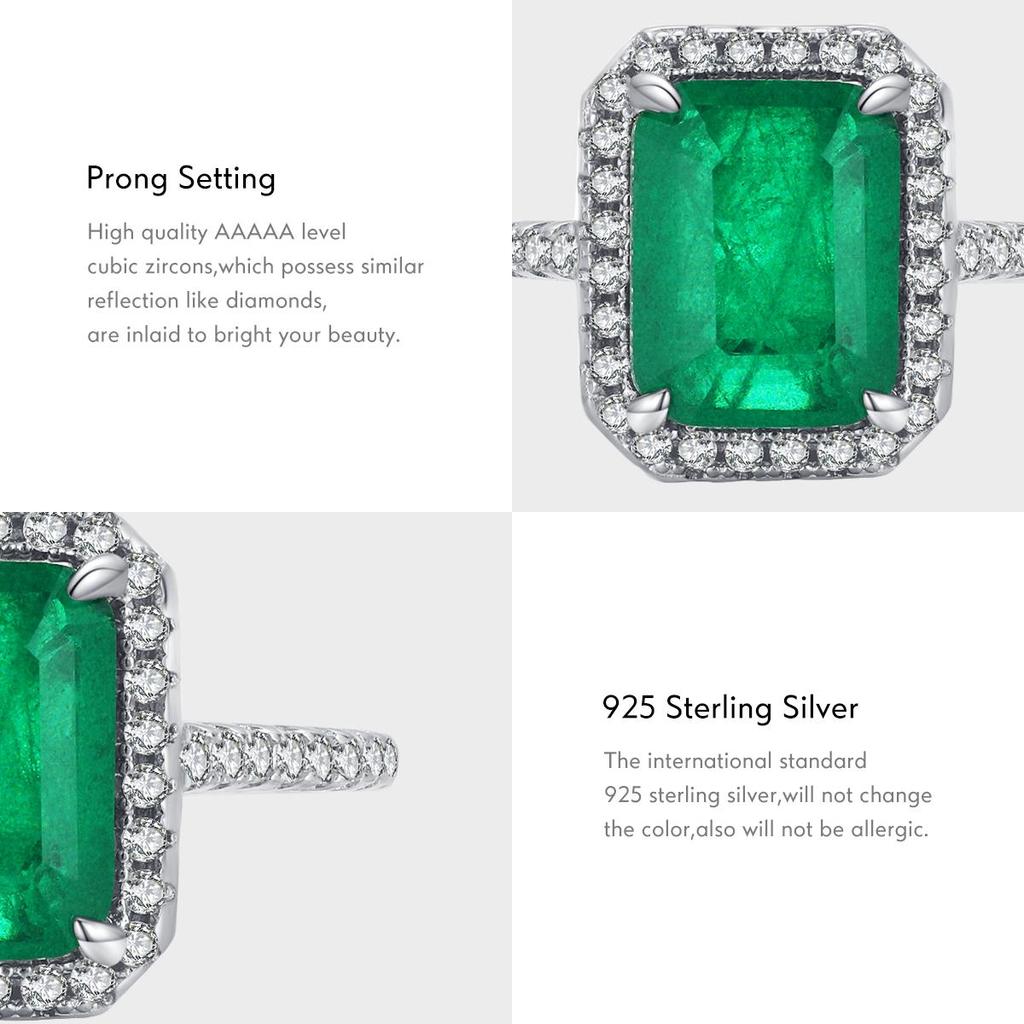 MODIAN 925 Sterling Silver Luxury Rectangle Emerald Cut Sparkling Ring Platinum Plated For Women Wedding Statement Jewelry Gift