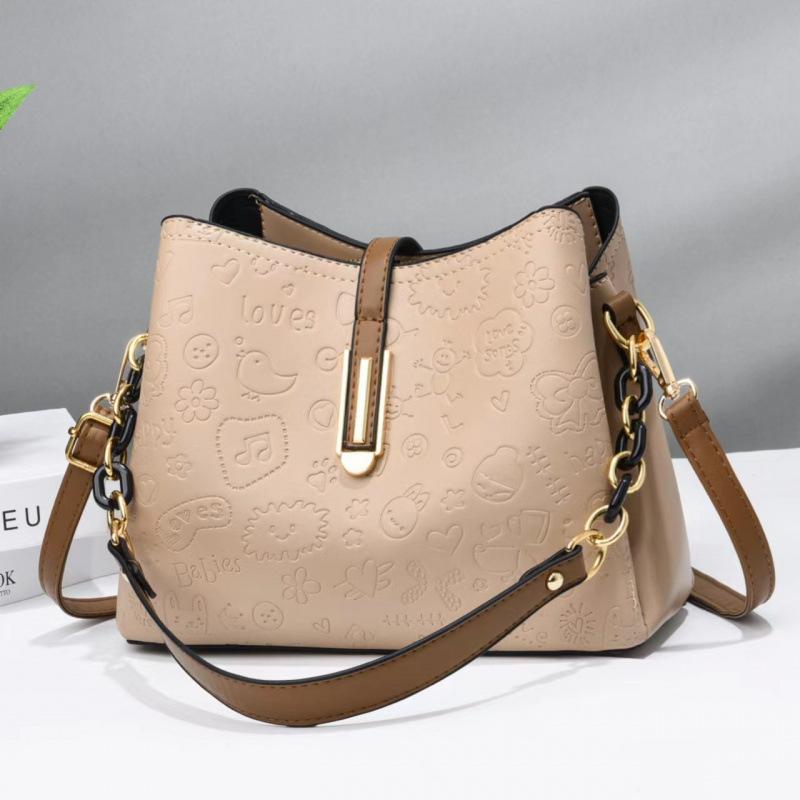 Textured messenger bag women's bucket bag cute printed new bag mobile phone bag large capacity fashionable shoulder