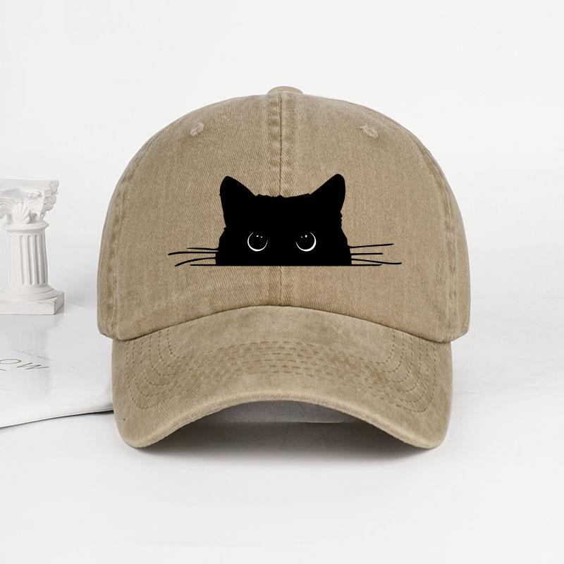 

Cute Black Cat Print Washed Baseball Cap – Adjustable Unisex Retro Sun Hat – Perfect for Cat Lovers – Casual Hat