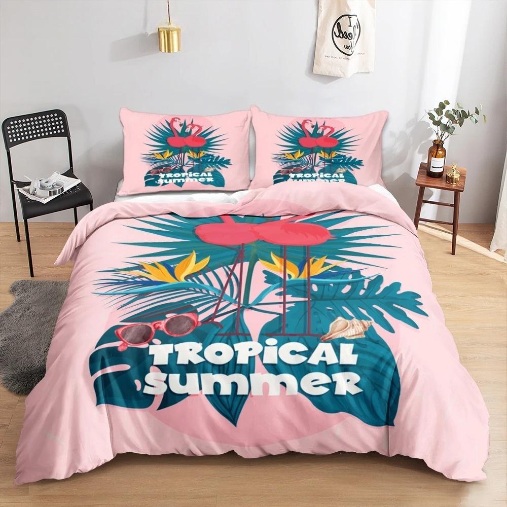 

Animal Flamingo King Queen Duvet Cover Cartoon Pink Tropical Bird Bedding Set for Kids Teens Aduls Blue Soft 2/3pcs Quilt Cover 135x200cm