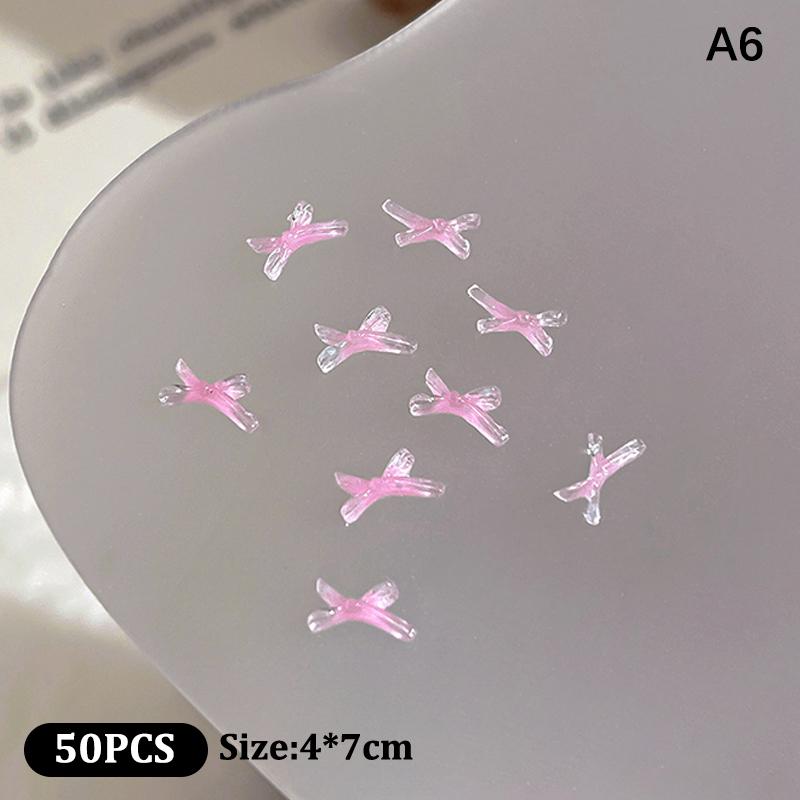 50Pcs Ice Transparent Color Bowknots Resin Nail Art Decorations 3D Mini Cute Bows Nail Charms For Diy Nails Accessories