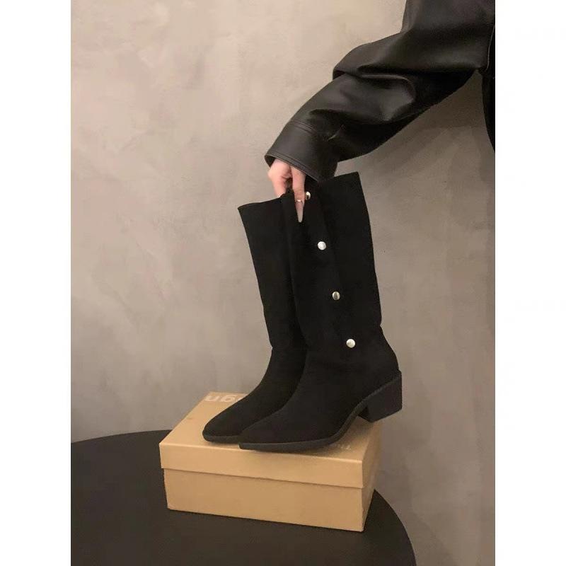 Boots Women's Coarse Heeled Western Cowboy Boots  New Spring and Autumn Summer Single Boots Mid heeled Boots
