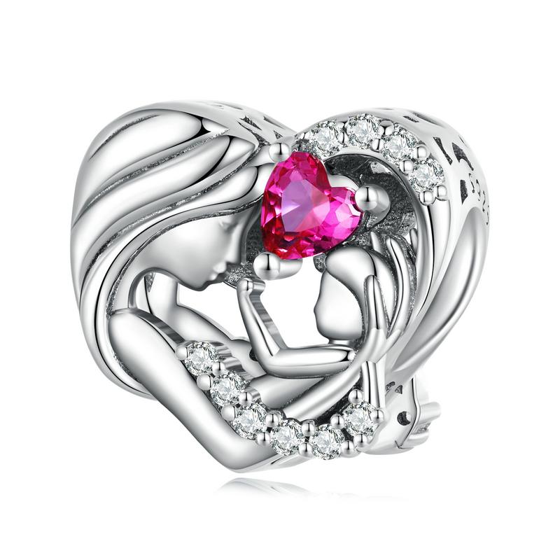 BAMOER 925 Silver Mother & Daughter Bead Affinity Heart Charm for Women Bracelet Bangle DIY Mother's Day Gift BSC687