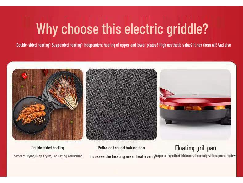Double-Sided Electric Griddle: Multifunctional Pancake & Crepe Maker, New Deepened Model