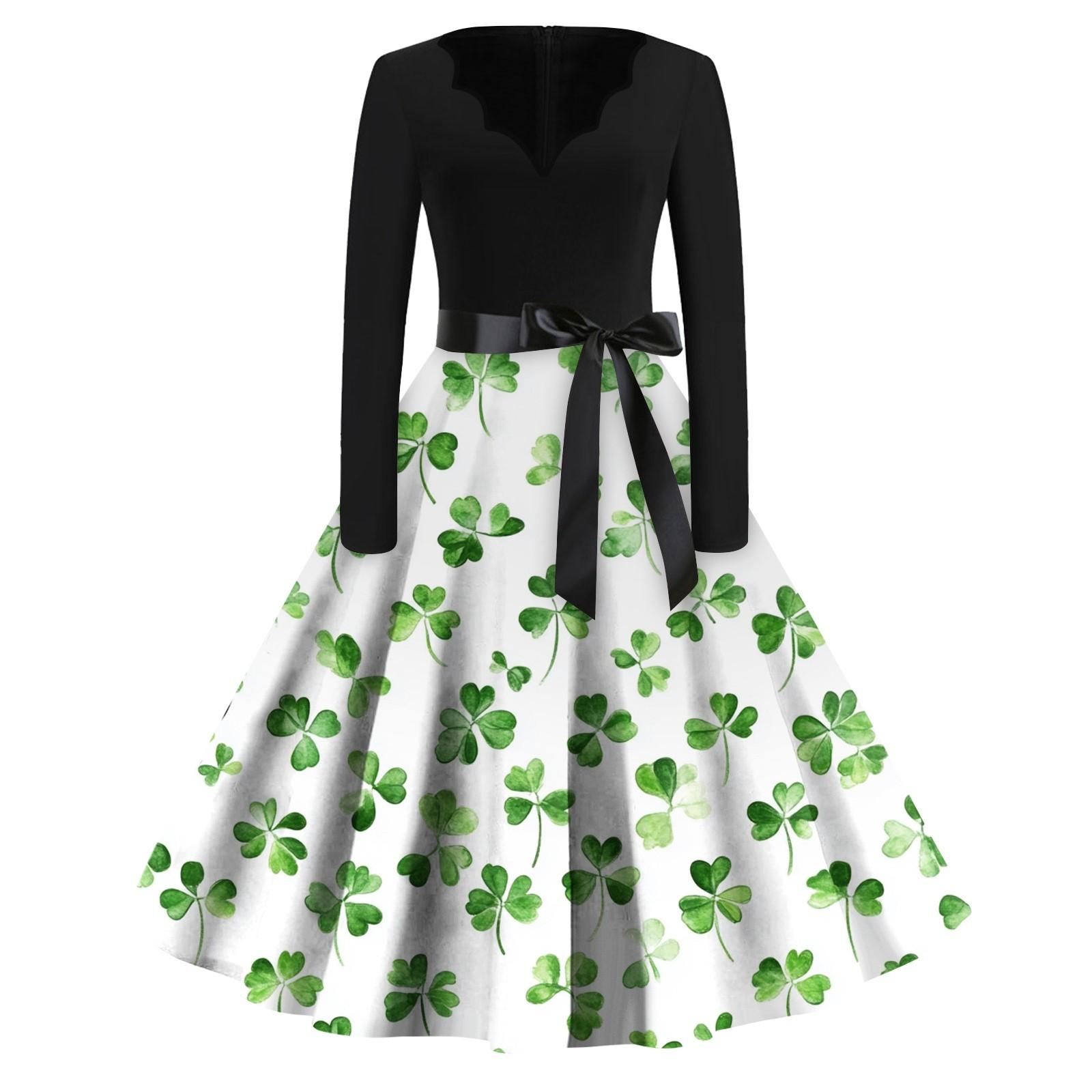 

Женская мода V-образный вырез Повседневный Slim St. Платье с длинными рукавами и принтом Патрика XL белый