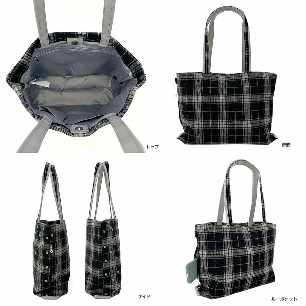 [Rootote] 1337 LT MED Punktkariert-A (01 Schwarz) Horizontale A4-Größe Tragetasche mit Karomuster und Punkten auf beiden Seiten