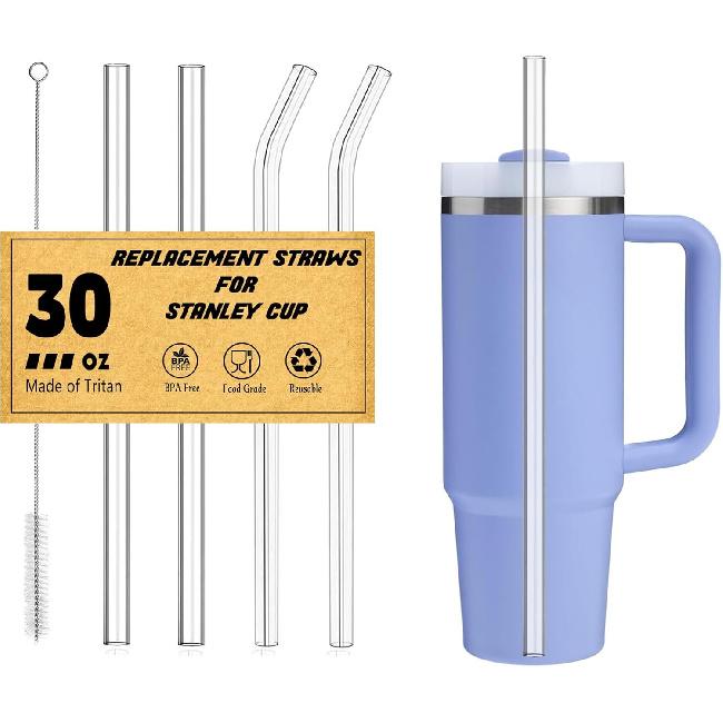 4 Pack Replacement Clear Straws for Stanley 20 oz 14oz Tumbler, 8.85 inch Reble Plastic Straws for Yeti 30oz 25 oz 26 oz 20 oz Tumbler, Mason Jar 30oz-Clear