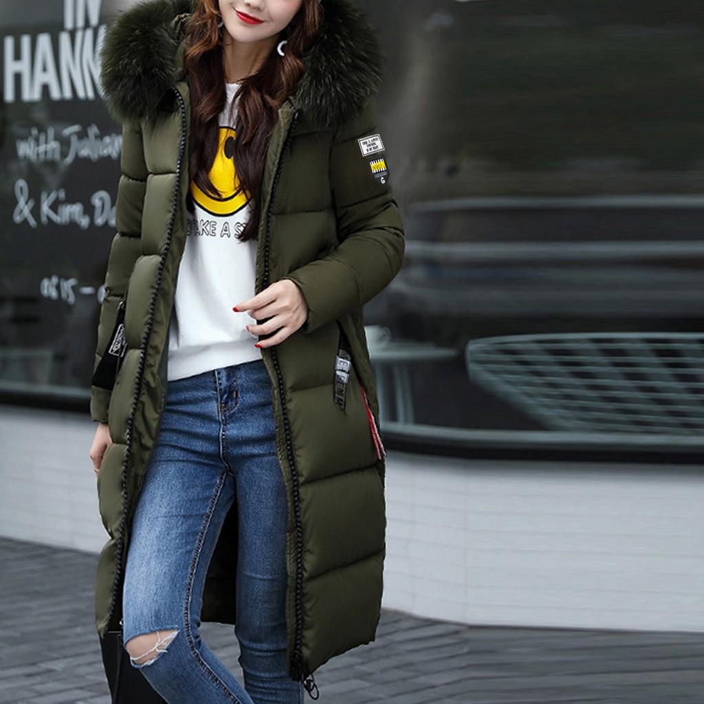 Fashion Women Winter Warm Cotton Hooded Winter Long-Sleeved Overcoat